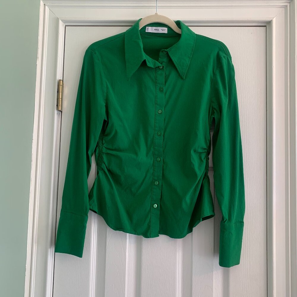 Green Medium Button Up Long Sleeve MNG Blouse